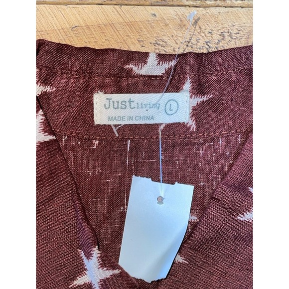 NWT Womens Just Living 100% Linen Dark Red/Brown‎ Star Tank Button Up L - Picture 7 of 8